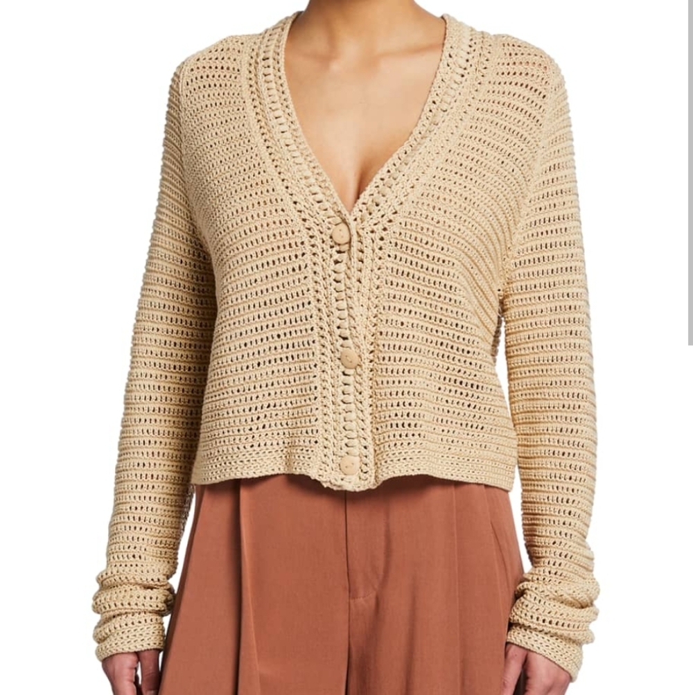 Vince‎ Tan Knit Button-Up Cotton Women's Cardigan Size Small